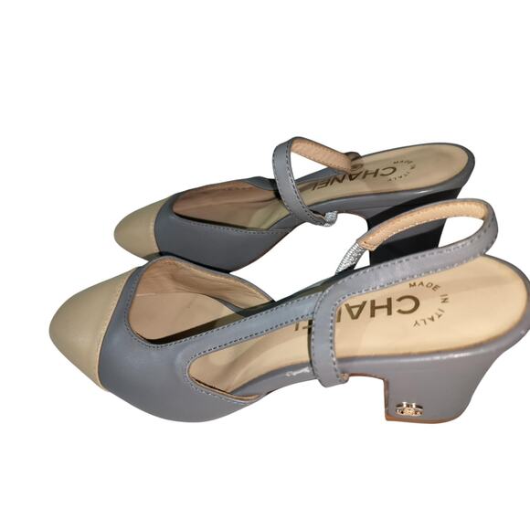 Channel womens two tone slingback heels shoes size 7 - Picture 5 of 13